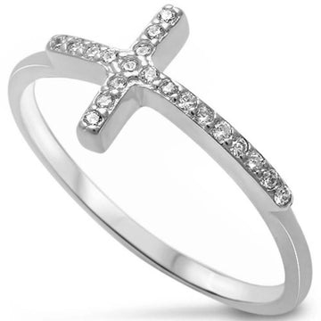 Sideways Eternity Cross Ring Simulated Cubic Zirconia 925 Sterling Silver